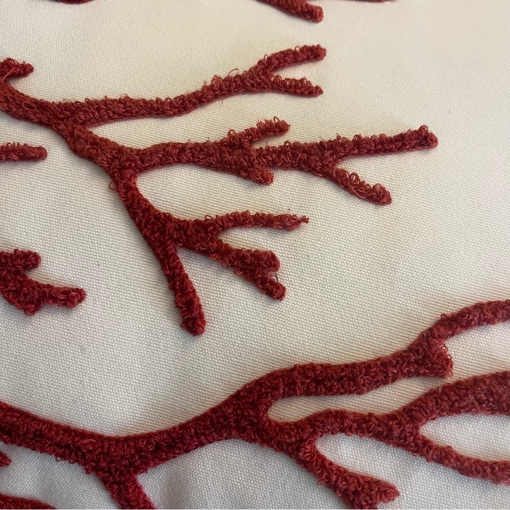 Pottery Barn 26” X 16” Coral Pattern Embroidered Pillow - Picture 7 of 10